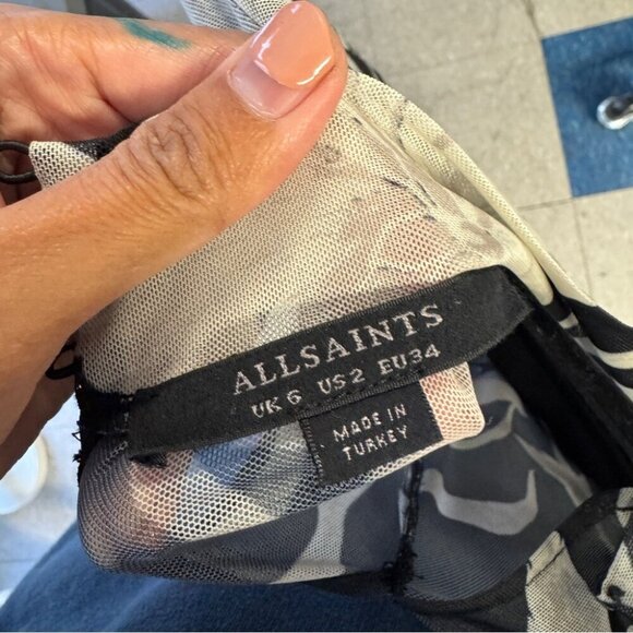 All Saints Floral Sheer Mesh Bodysuit Black Beige Size 2 Long Sleeve Top - Picture 3 of 16